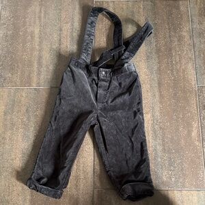Janie and Jack Charcoal Velvet Suspender Overalls / 12-18 months